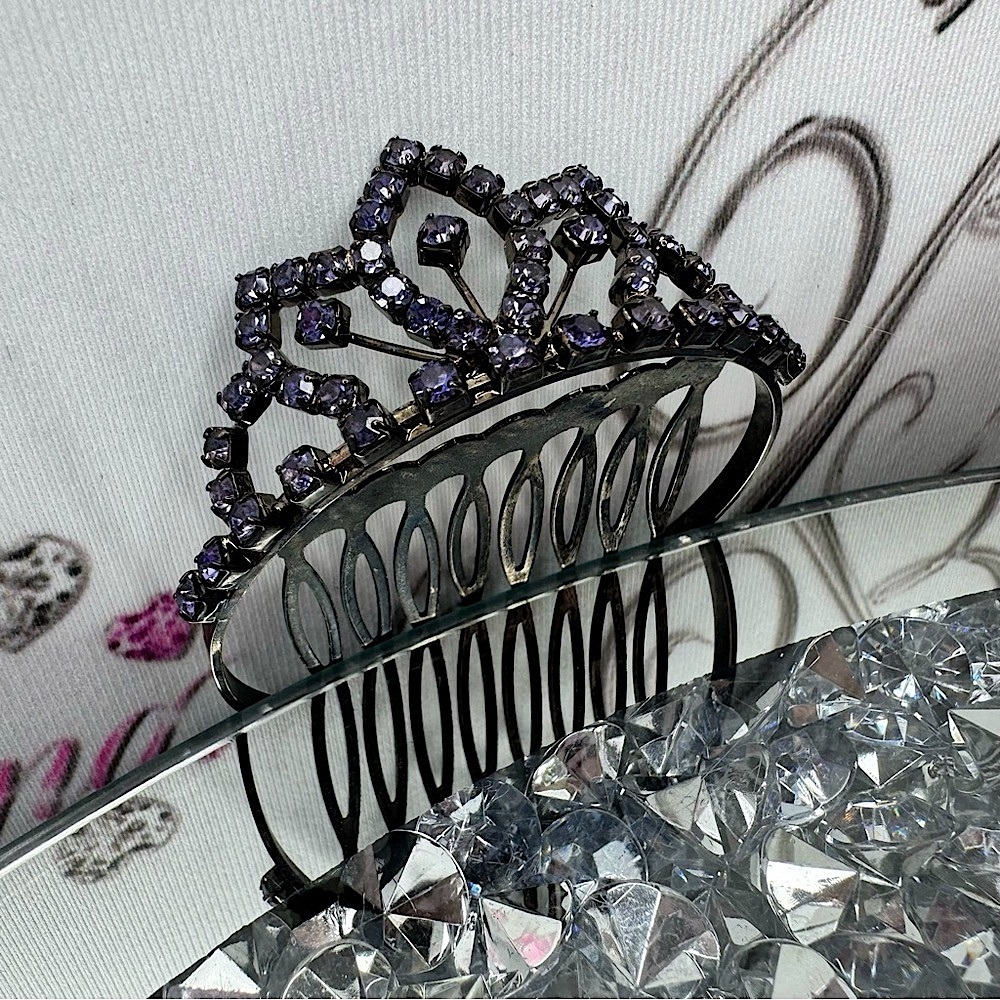 Crown hair clip rhinestone bling Elegant Silver and Purple Hair Comb clip